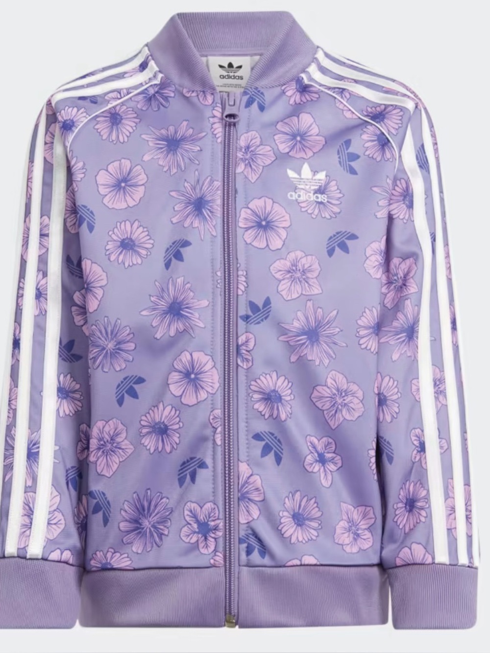 adidas Lilac Floral Track Jacket with White Accents for girls 5-6T NEW